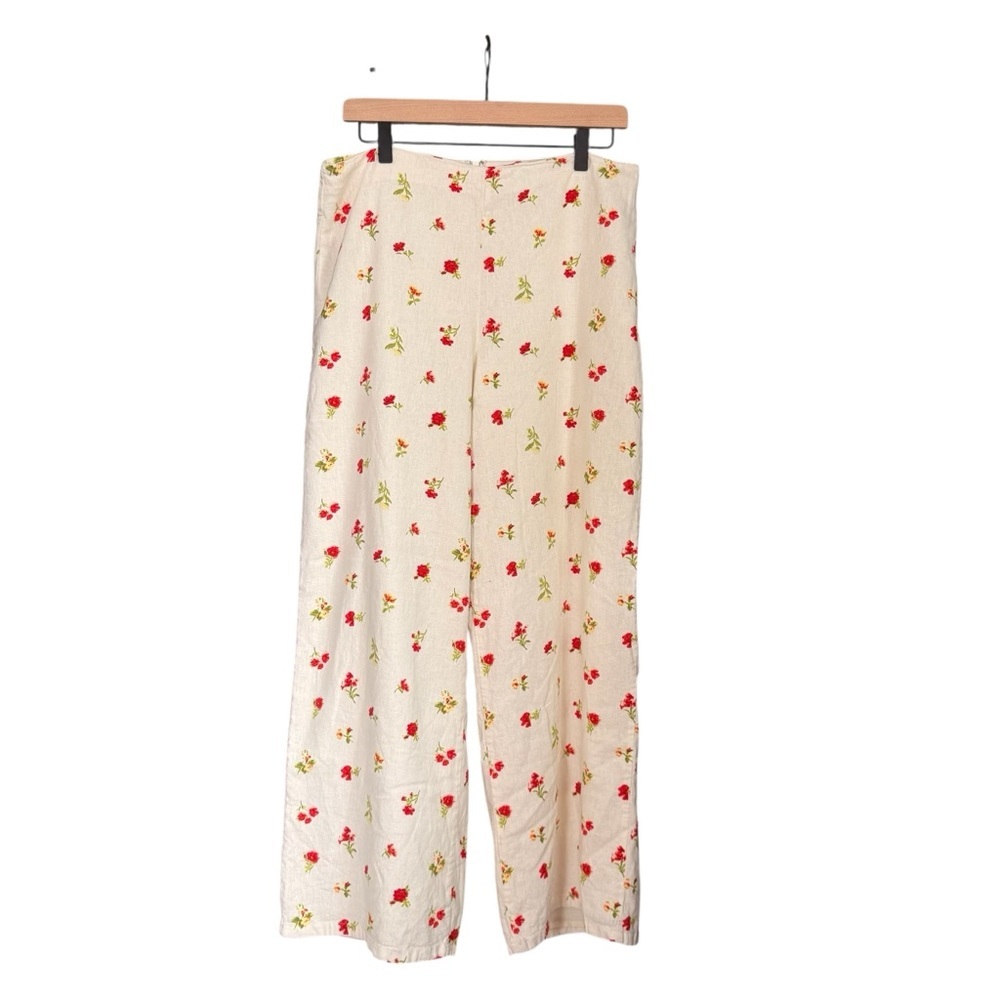 Floral Cream Linen Pants